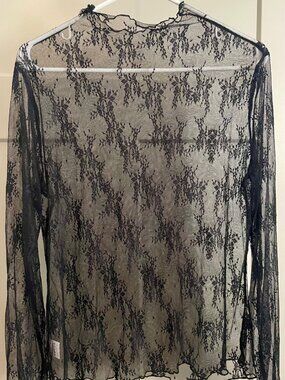 XL Buauty mesh mock neck floral lace top, black. NWOT.